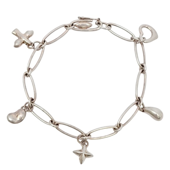 Tiffany & Co Peretti Sterling Silver Charm Bracelet Heart Bean Dove Star #20138 - Picture 1 of 10